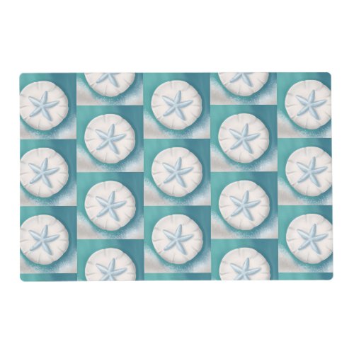 Teal Starfish and Sand Dollar Beachy  Placemat