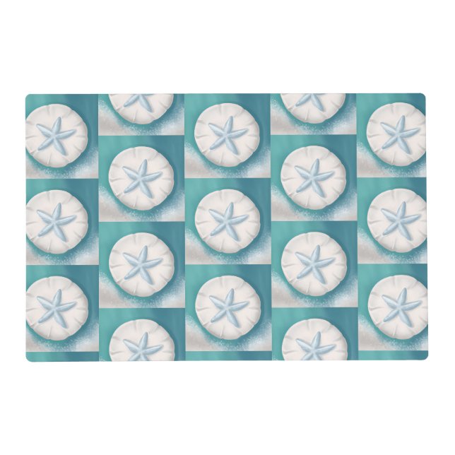 Teal Starfish and Sand Dollar Beachy  Placemat (Front)