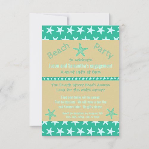 Teal Starfish Beach_3x5Engagement Party Invitation