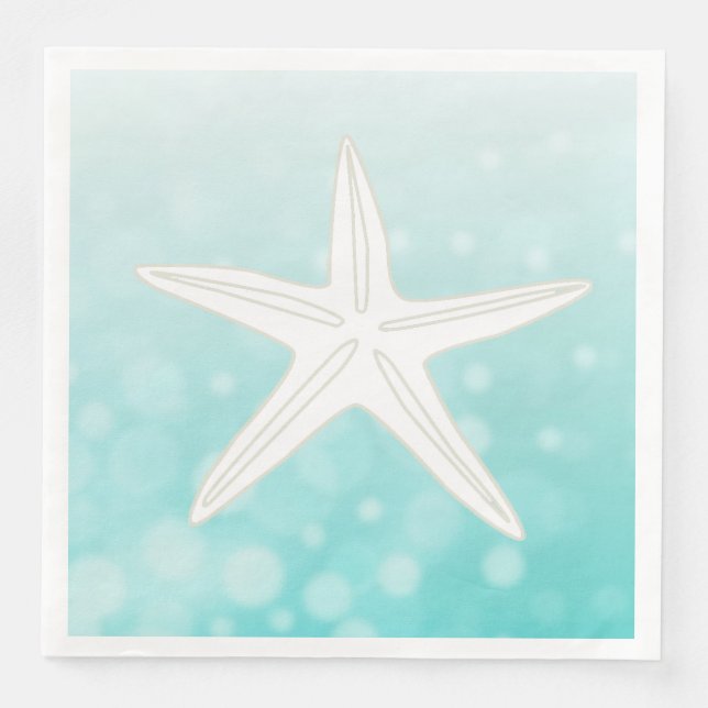 Teal Starfish Beach Themed Wedding Napkins (Front)