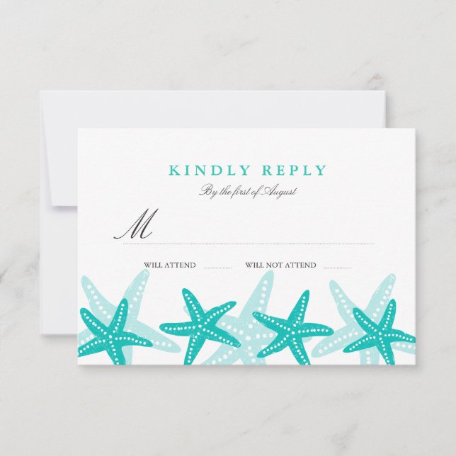 Teal Starfish Beach Wedding RSVP (Front)