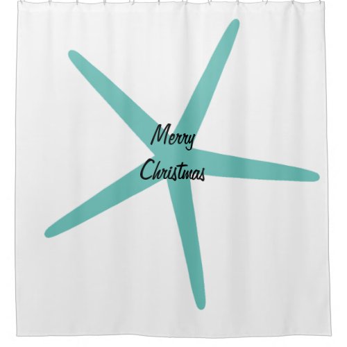 Teal Starfish Merry Christmas Custom Color Holiday Shower Curtain