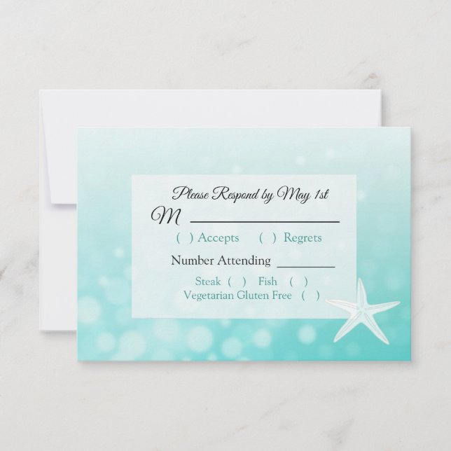 Teal Starfish Oceanic Wedding RSVP card (Front)