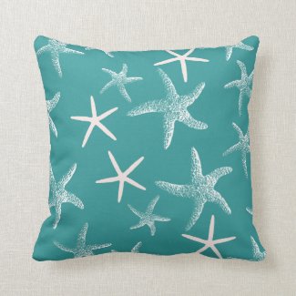 Teal Starfish Pattern Throw Pillow