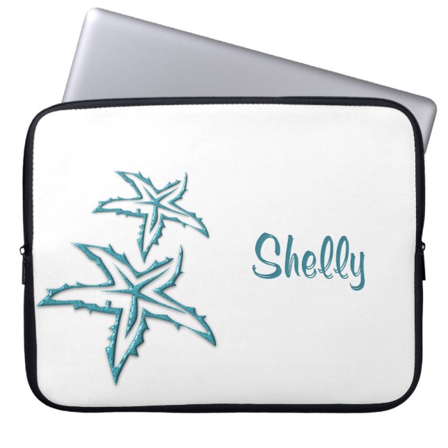 Teal Starfish Personal Laptop Sleeve (Front)