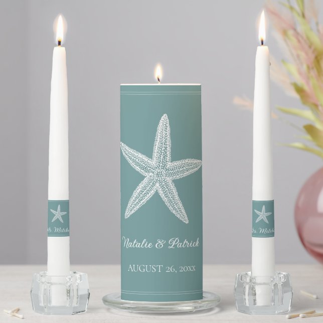 Teal Starfish Unity Candle Set (In Situ)