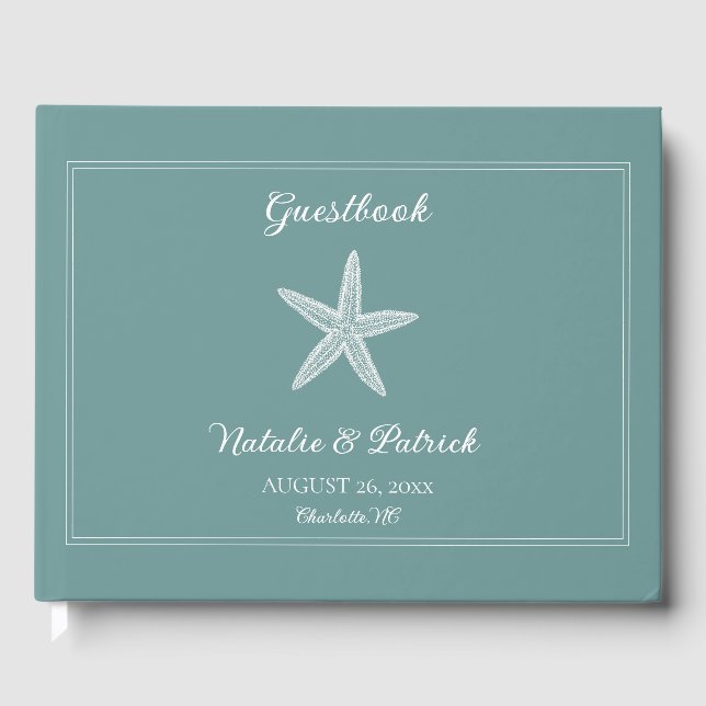 Teal Starfish Wedding Guest Book (Front)