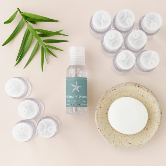 Teal Starfish Wedding Hand Sanitizer (Laydown)