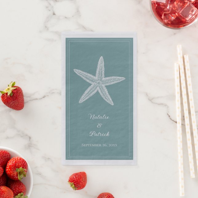 Teal Starfish Wedding Paper Guest Towels (Insitu)