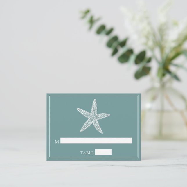 Teal Starfish Wedding Place Cards (Standing Front)