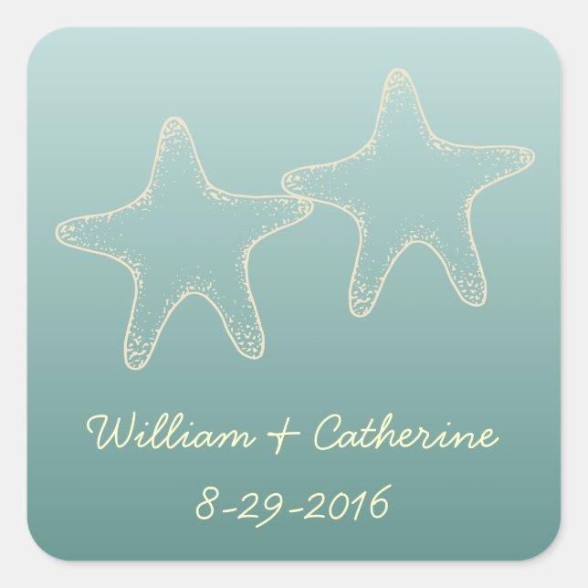 Teal Starfish Wedding Stickers (Front)