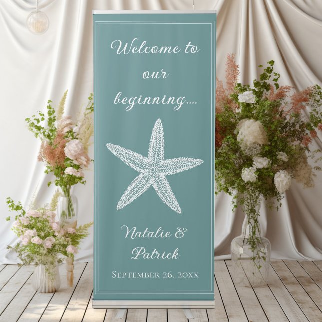 Teal Starfish Wedding Welcome Retractable Banner (Teal Starfish Wedding Welcome Retractable Banner)