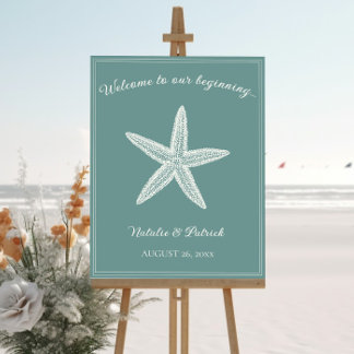 Teal Starfish Wedding Welcome Sign