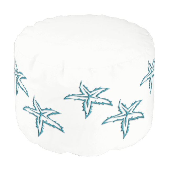 Teal Starfish White Ottoman (Angled Front)
