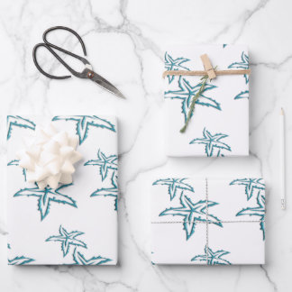 Teal Starfish Wrapping Paper Sheets