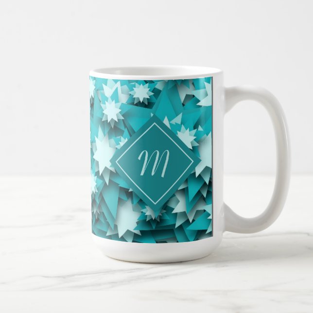 Teal Stars Monogrammed Coffee Mug (Right)