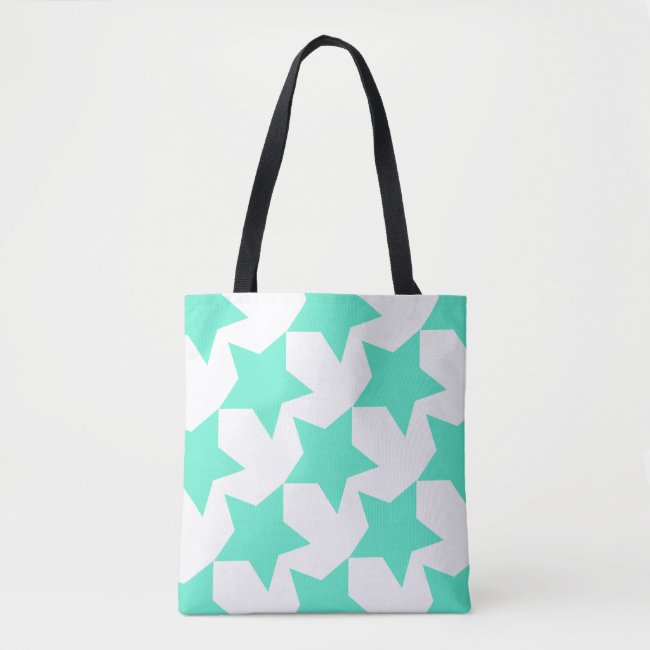 Teal Stars Pattern Custom All-Over-Print Tote Bag