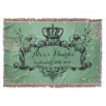 Teal Stars Personalized Wedding Royal Crown Throw Throw Blanket