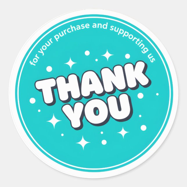 Teal Stars Thank You Business Sticker (Front)