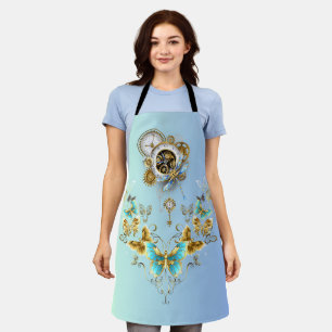 Teal Steampunk Graphic Art, Harmonious Mechanics Apron