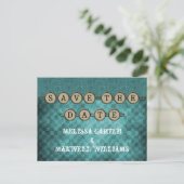 Teal Steampunk Keys Save the Date Postcard (Standing Front)