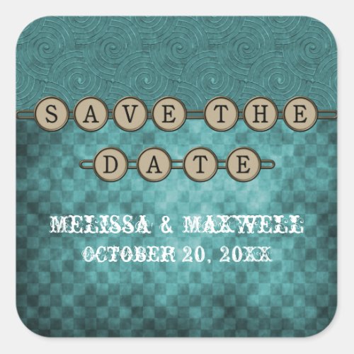 Teal Steampunk Keys Save the Date Stickers