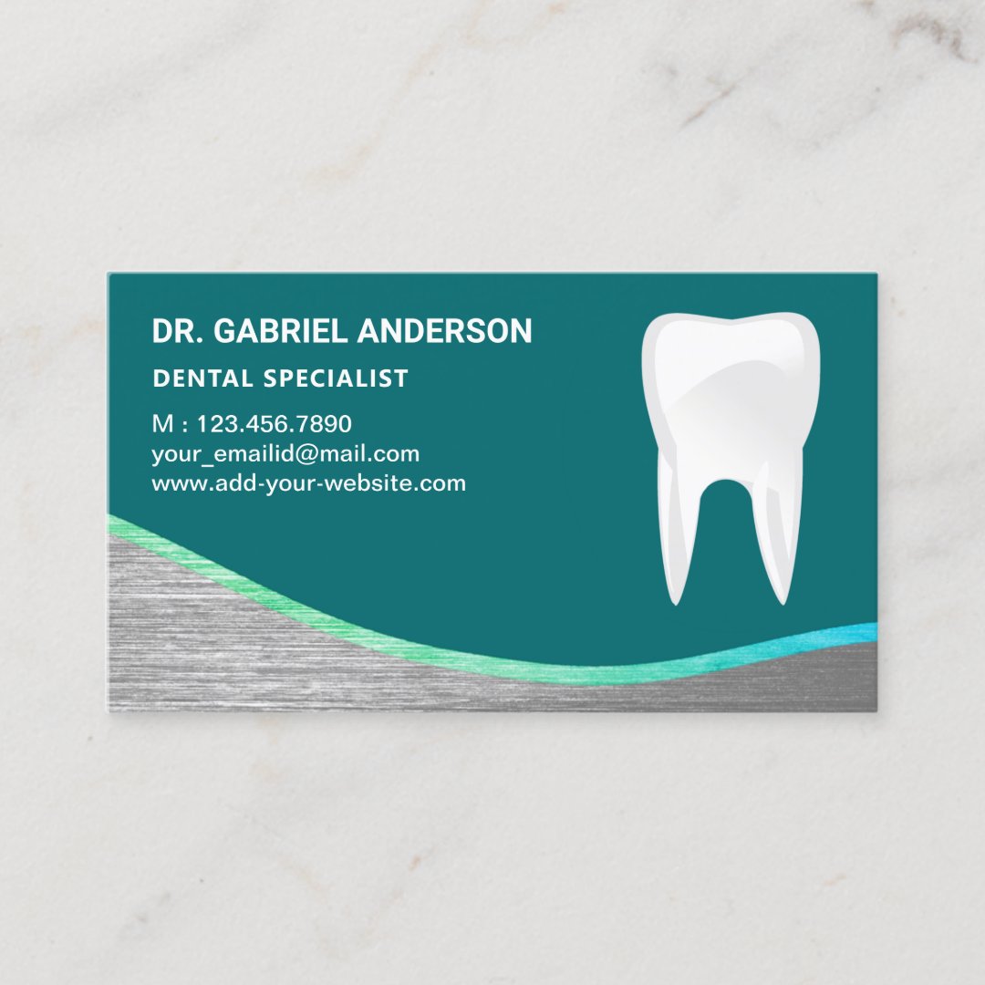 Teal Steel Tooth Dental Clinic Dentist Business Card | Zazzle