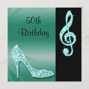 Teal Stiletto & Treble Cleft 50th Birthday Invitation