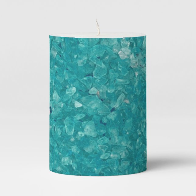 Teal Stone Texture Pillar Candle (Front)