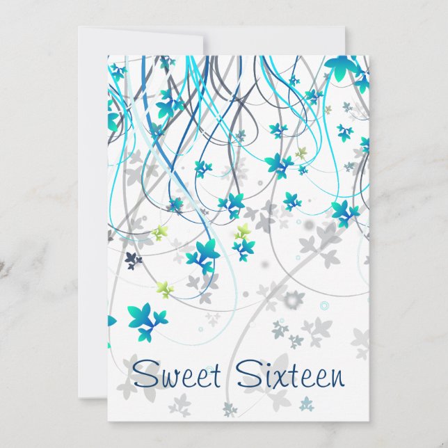 Teal Streamers Sweet Sixteen Party Invitation (Front)