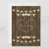Teal String of Lights Fall Rustic Boy Baby Shower Invitation (Back)