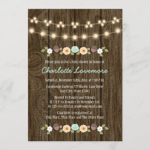 Teal String of Lights Fall Rustic Boy Baby Shower Invitation