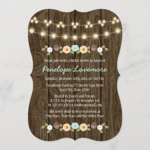 Teal String of Lights Fall Rustic Bridal Shower Invitation