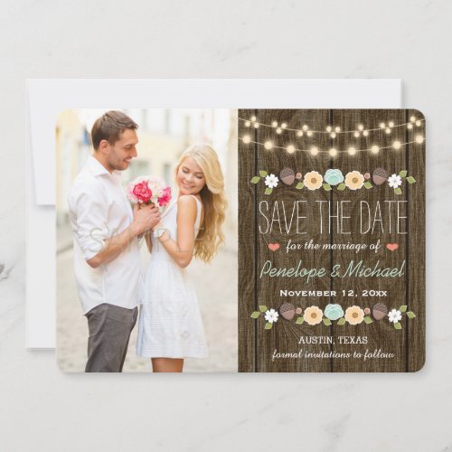 Teal String of Lights Fall Rustic Save the Date