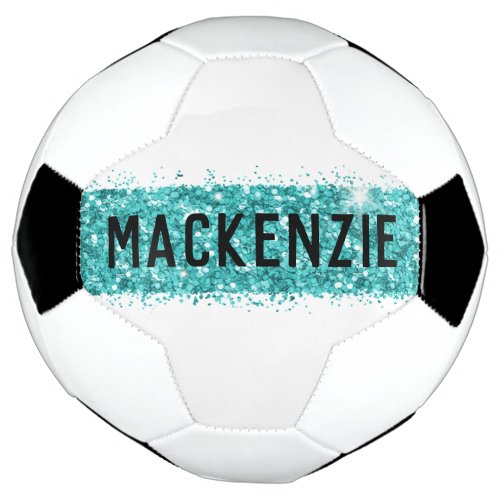Teal Stripe Monogram Custom Personalized Name  Soccer Ball