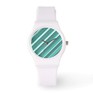 Teal Stripe Sporty White Watch
