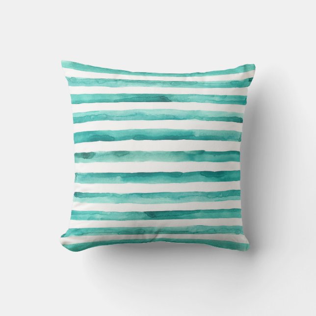 Teal Stripe Watercolor Pillow (Front)