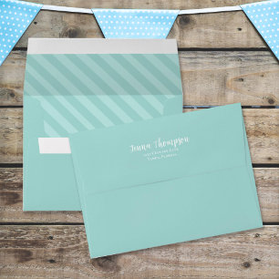 Teal Striped Basic Return Address Calligraphy Envelope