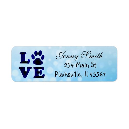 Teal Striped Love Paw Print Return Address Label