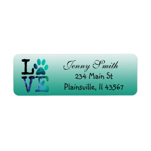 Teal Striped Love Paw Print Return Address Label