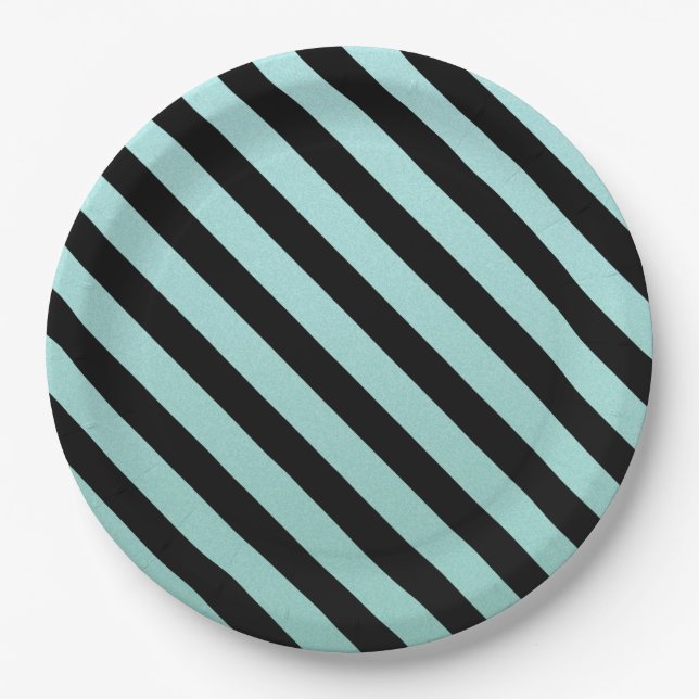 Teal Striped   Paper Plates (Front)