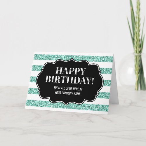 Teal Stripes Business From Group Birthday Card