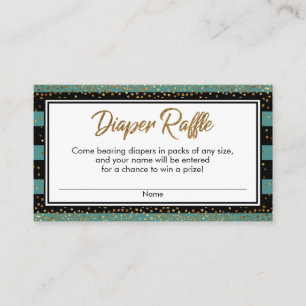Teal Stripes & Confetti Diaper Raffle Ticket Cards