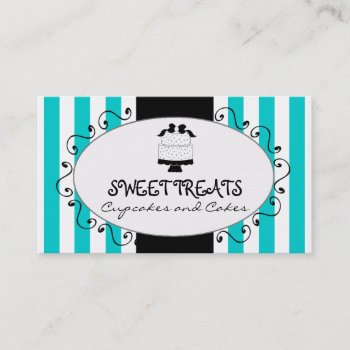 Teal Stripes Cupcake Cake Bakery Business Card by CoutureBusiness at Zazzle