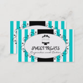 Teal Stripes Cupcake Cake Bakery Business Card (Front/Back)