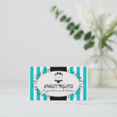 Teal Stripes Cupcake Cake Bakery Business Card (Standing Front)