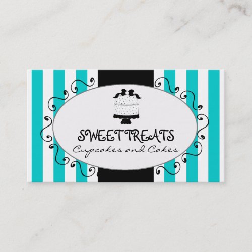 Teal Stripes Cupcake Cake Bakery Business Card