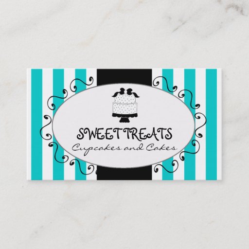 Customizable Teal Stripes Cupcake Cake Bakery Business Card
