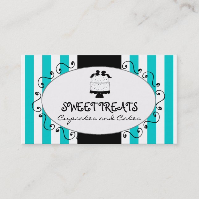 Teal Stripes Cupcake Cake Bakery Business Card (Front)