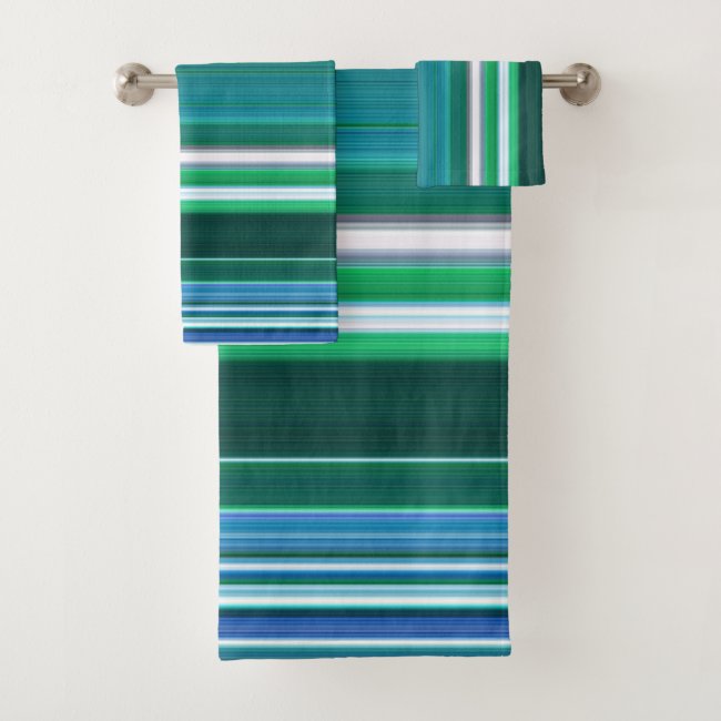 Teal Stripes Design Bath Towel Set